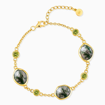 18KT Yellow Gold Vermeil Freeform Moss Agate Bracelet - Luminous Cadences Front View