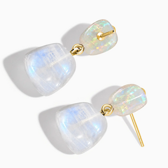 18KT Yellow Gold Vermeil Freeform Opal & Moonstone Stud Earrings - Linked Fate Side View