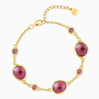 18KT Yellow Gold Vermeil Freeform Pink Tourmaline Bracelet - Luminous Cadence Front View