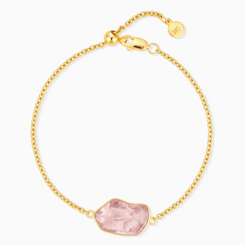 18KT Yellow Gold Vermeil Freeform Rose Quartz Bezel Bracelet - Wild Crest Front View