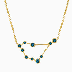 18KT Yellow Gold Vermeil Gemini Zodiac Constellation Necklace - London Blue Topaz Front View