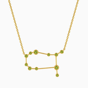 18KT Yellow Gold Vermeil Gemini Zodiac Constellation Necklace - Peridot Front View