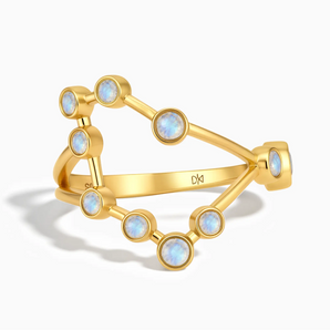 18KT Yellow Gold Vermeil Gemini Zodiac Constellation Ring - Moonstone Front View