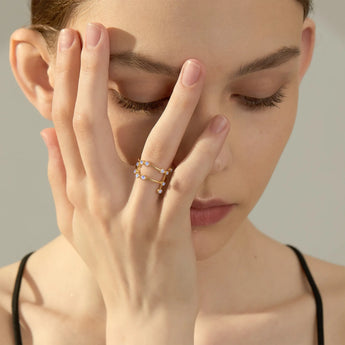 18KT Yellow Gold Vermeil Gemini Zodiac Constellation Ring - Moonstone Model Shot