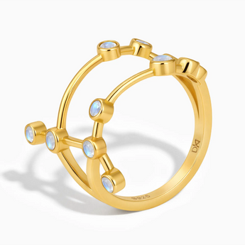 18KT Yellow Gold Vermeil Gemini Zodiac Constellation Ring - Moonstone Side View