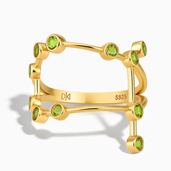 18KT Yellow Gold Vermeil Gemini Zodiac Constellation Ring - Peridot Front View