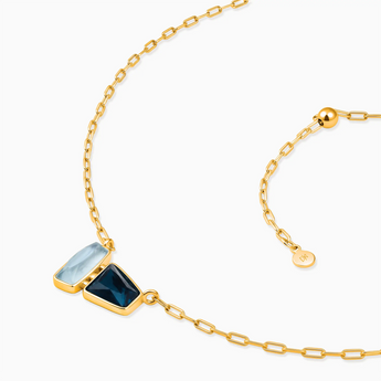 18KT Yellow Gold Vermeil Geometric Aquamarine & London Blue Topaz Necklace - Twofold Glow Side View