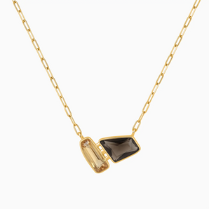 18KT Yellow Gold Vermeil Geometric Citrine & Smoky Quartz Necklace - Twofold Glow Front View