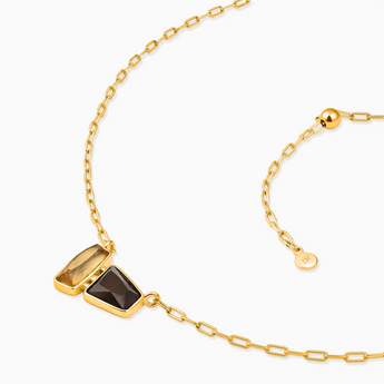 18KT Yellow Gold Vermeil Geometric Citrine & Smoky Quartz Necklace - Twofold Glow Side View