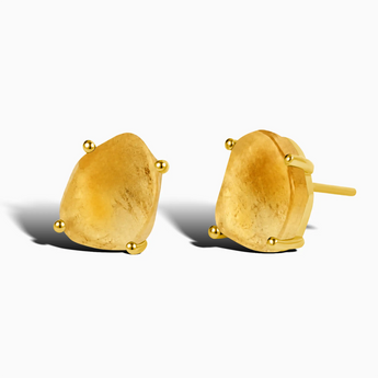 18KT Yellow Gold Vermeil Geometric Freeform Citrine Stud Earrings - Facet Prism Front View