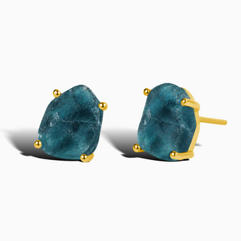 18KT Yellow Gold Vermeil Geometric Freeform London Blue Topaz Stud Earrings - Facet Prism Front View
