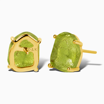18KT Yellow Gold Vermeil Geometric Freeform Peridot Stud Earrings - Facet Prism Back View