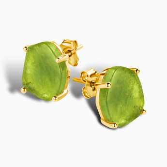 18KT Yellow Gold Vermeil Geometric Freeform Peridot Stud Earrings - Facet Prism Side View