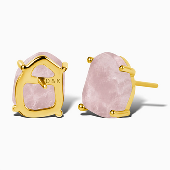 18KT Yellow Gold Vermeil Geometric Freeform Rose Quartz Stud Earrings - Facet Prism Back View
