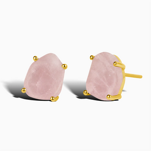 18KT Yellow Gold Vermeil Geometric Freeform Rose Quartz Stud Earrings - Facet Prism Front View