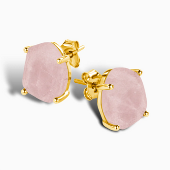 18KT Yellow Gold Vermeil Geometric Freeform Rose Quartz Stud Earrings - Facet Prism Side View