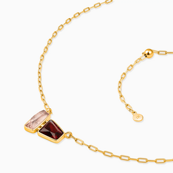 18KT Yellow Gold Vermeil Geometric Morganite & Garnet Necklace - Twofold Glow Side View