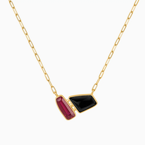 18KT Yellow Gold Vermeil Geometric Ruby & Black Onyx Necklace - Twofold Glow Front View