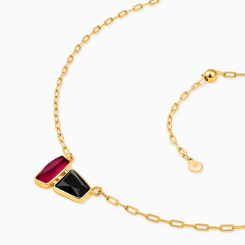 18KT Yellow Gold Vermeil Geometric Ruby & Black Onyx Necklace - Twofold Glow Side View