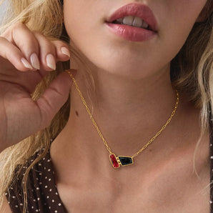 18KT Yellow Gold Vermeil Geometric Ruby & Black Onyx Necklace - Twofold Glow Worn View