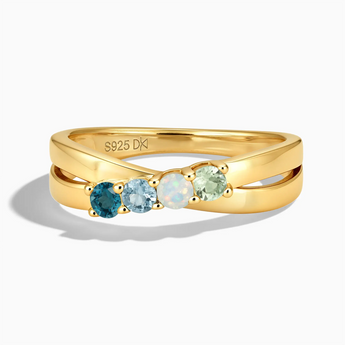 18KT Yellow Gold Vermeil Glacial Serenity Four Round Stone Crossover Ring - Seasons Rhythm Front View