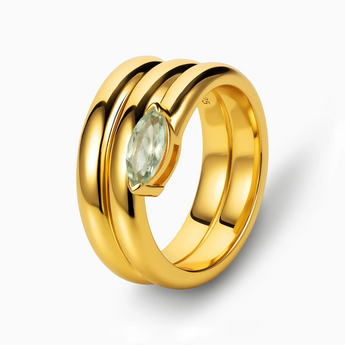 18KT Yellow Gold Vermeil Marquise Green Amethyst Wrap Ring - Eye of Light Side Profile View