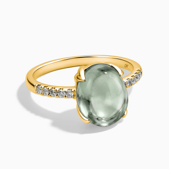 18KT Yellow Gold Vermeil Green Amethyst Cabochon Ring - Minimal Spiritual Front View