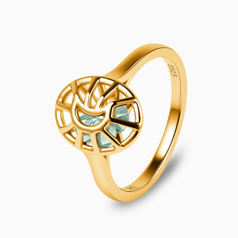 18KT Yellow Gold Vermeil Green Amethyst Crescent Moon Hollow Oval Shaker Ring - Soul Cage Side View