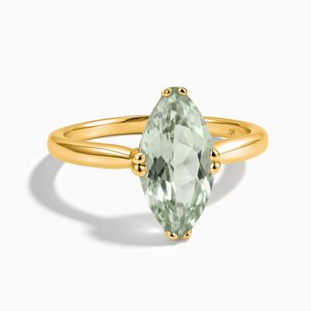 18KT Yellow Gold Vermeil Green Amethyst Marquise Ring - Silent Glowl Front View