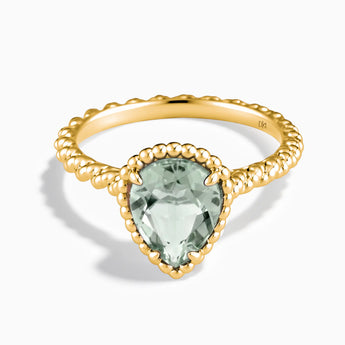 18KT Yellow Gold Vermeil Green Amethyst Pear Ring - Still Light Front View