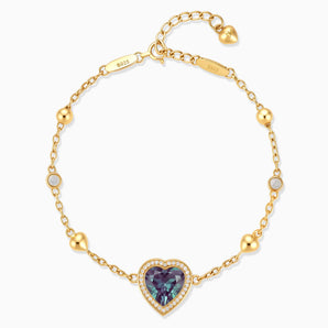 18KT Yellow Gold Vermeil Halo Heart Alexandrite Station Bracelet - Sweet Love Front View