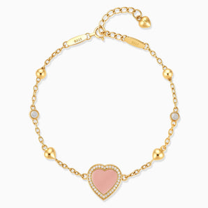 18KT Yellow Gold Vermeil Halo Heart Morganite Station Bracelet - Sweet Love Front View