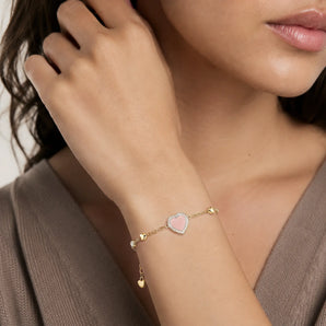 18KT Yellow Gold Vermeil Halo Heart Morganite Station Bracelet - Sweet Love Worn View