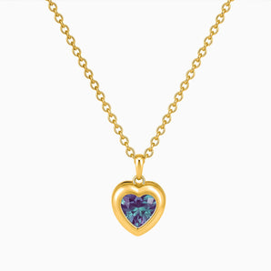 18KT Yellow Gold Vermeil Heart Alexandrite Bezel Necklace - Love Shelter Front View
