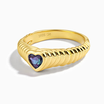 18KT Yellow Gold Vermeil Heart Alexandrite Fluted Ring - Coeur Fold Front View