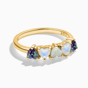 18KT Yellow Gold Vermeil Heart Alexandrite & Moonstone Arc Ring - Crescent Line Front View