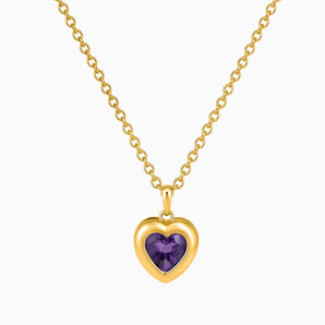 18KT Yellow Gold Vermeil Heart Amethyst Bezel Necklace - Love Shelter Front View