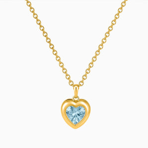 18KT Yellow Gold Vermeil Heart Aquamarine Bezel Necklace - Love Shelter Front View