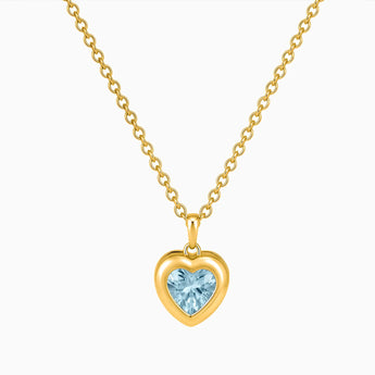 18KT Yellow Gold Vermeil Heart Aquamarine Bezel Necklace - Love Shelter Front View
