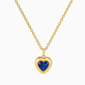 18KT Yellow Gold Vermeil Heart Blue Sapphire Bezel Necklace - Love Shelter Front View
