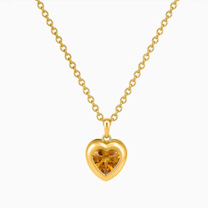 18KT Yellow Gold Vermeil Heart Citrine Bezel Necklace - Love Shelter Front View