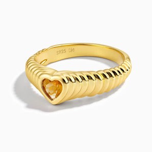 18KT Yellow Gold Vermeil Heart Citrine Fluted Ring - Coeur Fold Front View