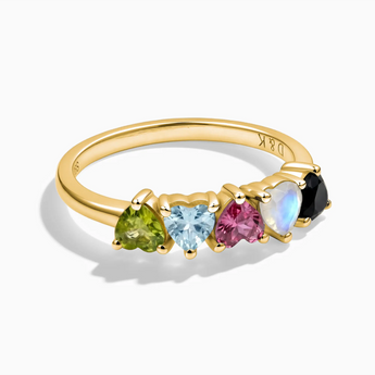 18KT Yellow Gold Vermeil Heart Cool & Warm Multigem Arc Ring - Crescent Line Front View