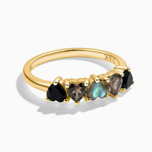 18KT Yellow Gold Vermeil Heart Labradorite Arc Ring - Crescent Line Front View