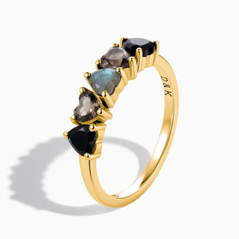 18KT Yellow Gold Vermeil Heart Labradorite Arc Ring - Crescent Line Side View