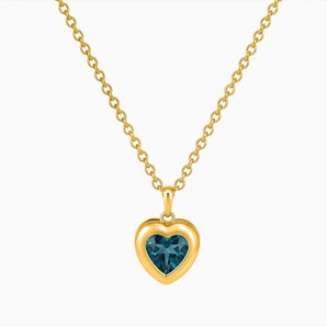 18KT Yellow Gold Vermeil Heart London Blue Topaz Bezel Necklace - Love Shelter Front View