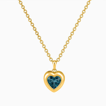 18KT Yellow Gold Vermeil Heart London Blue Topaz Bezel Necklace - Love Shelter Front View