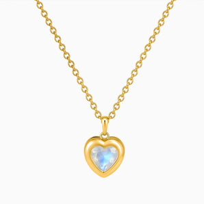 18KT Yellow Gold Vermeil Heart Moonstone Bezel Necklace - Love Shelter Front View