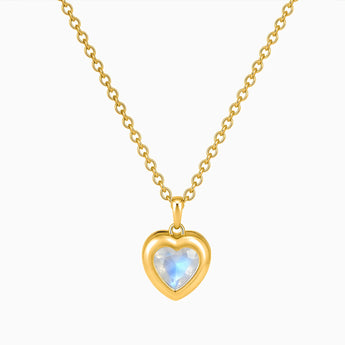 18KT Yellow Gold Vermeil Heart Moonstone Bezel Necklace - Love Shelter Front View