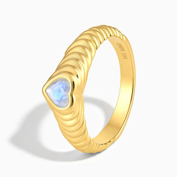 18KT Yellow Gold Vermeil Heart Moonstone Fluted Ring - Coeur Fold Side View
